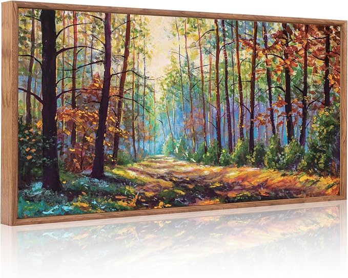 Aurlan Forest Landscape Hand Painted Framed Wall Decor(40"x20"), Large Abstract Birch Tree 3D Textured Oil Painting on Canvas Artwork, Modern Nature Plant Wall Art for Office Living Room Bedroom