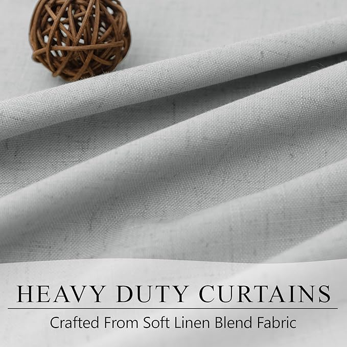 Light Gray Blackout Linen Curtains 108 Inches Long 2 Panel for Sliding Glass Door Puddle Length Floor to Ceiling Drape Lightweight Thermal Black Out Curtain for Bedroom Living Room Heather Grey Silver