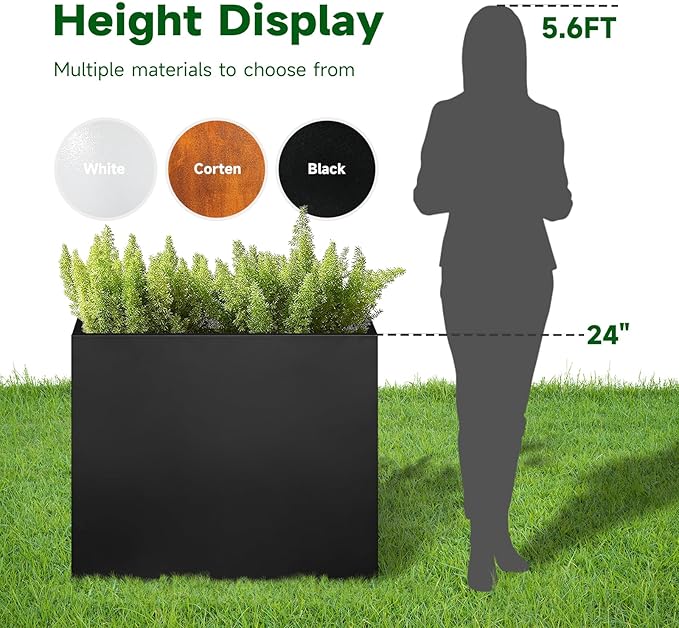 Galvanized Steel Metallic Heavy Planter for Outdoor Plants Metal Outdoor Planter Spliced Flower Box with Partitions for Outside,Indoor,Garden (Black, 30 * 12 * 24)