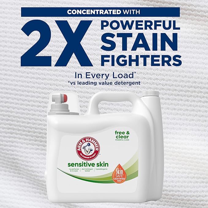 ARM & HAMMER Sensitive Skin Free Clear, 140 Loads Liquid Laundry Detergent, 140 Fl oz