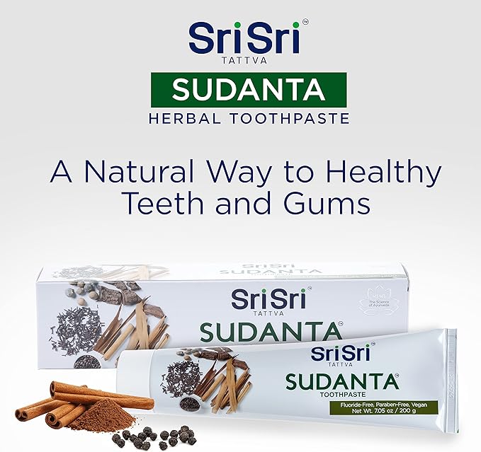 Sri Sri Tattva Sudanta Herbal Toothpaste for Oral Care Protection - Fluoride Free Ayurvedic Toothpaste to Strengthen Teeth and Gums Without Causing Sensitivity - All Natural, 200g (1 Pack)