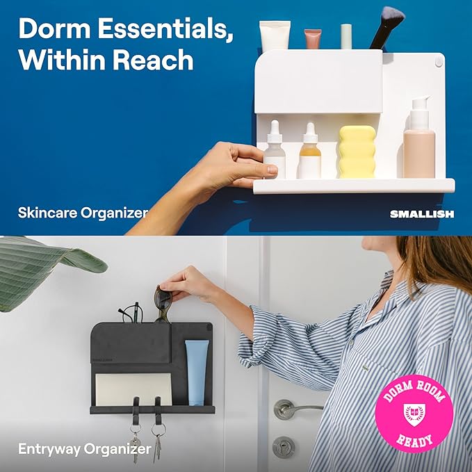 WallShelfie Bedside Wall Organizer - Room Decor, Dorm Room Essential, Floating Bedside Shelf Wall Mount, Makeup Organizer, Remote Control Holder, Room Accessories, Floating Shelves (White)