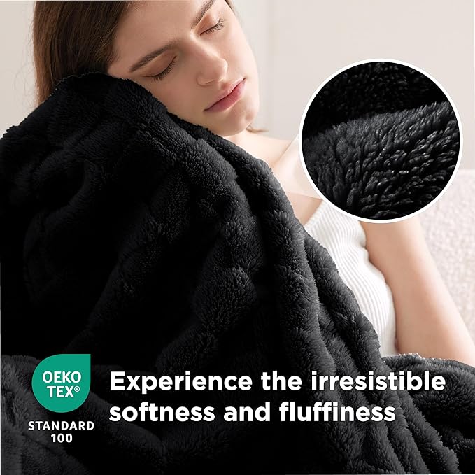 Bedsure GentleSoft Black Throw Blanket for Couch - Checkered Fleece Blankets Gifts for Women Men Girls, Cute Soft Cozy Throw for Bedroom Home Decor Gifts, 50x60 Inches