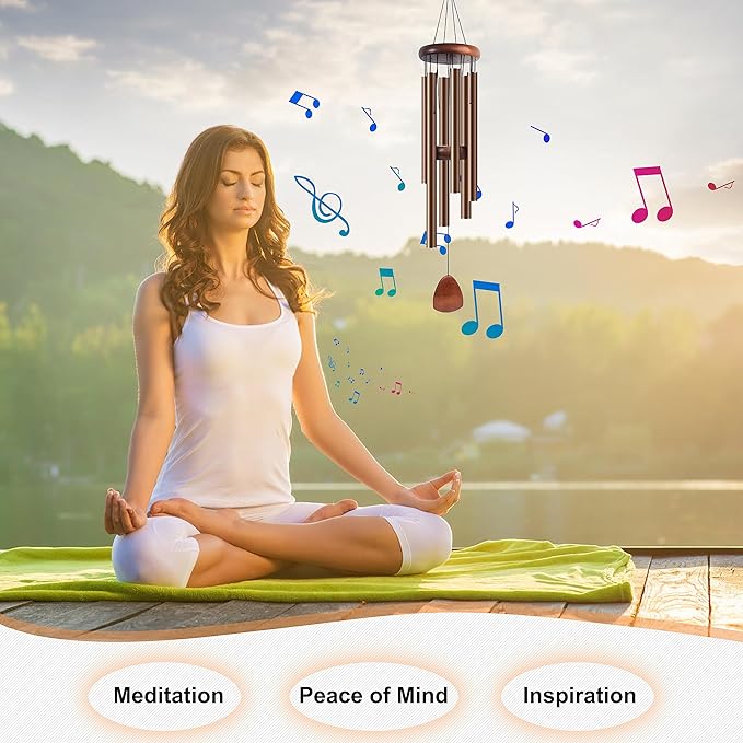 Large Aluminium Wind Chimes 37 Inches to Create a Zen Atmosphere Suitable for Outdoor, Garden, Patio Decoration. Classic Wind Chimes with Wind Catcher Suitable as A Gift for Unisex(Coffee)