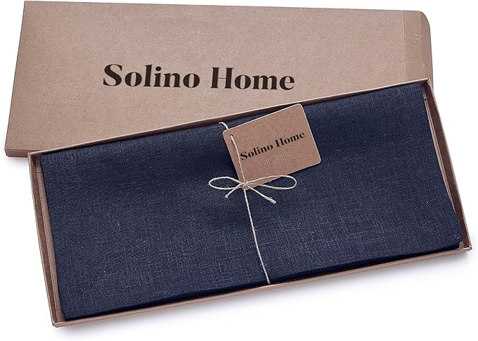 Solino Home Linen Navy Table Runner 48 Inches - 100% Pure Linen Small Table Runner 14 x 48 Inch Ideal for Dresser and Coffee Tables - Fall, Autumn, Thanksgiving - Fete