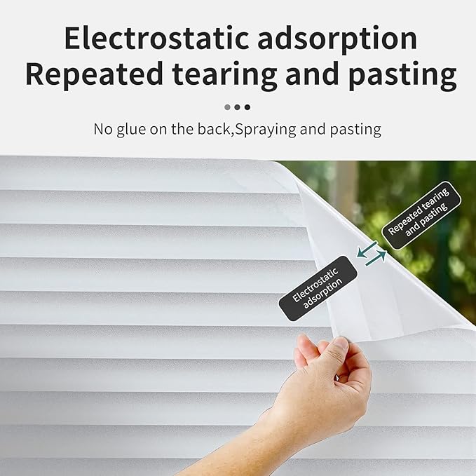 Window Privacy Film with Installation Tools, Blinds Pattern, Static Cling, Anti UV, Heat Control, Ideal for Home Shower Office Glass Door (Blinds Pattern, 17.5X118.1Inch)