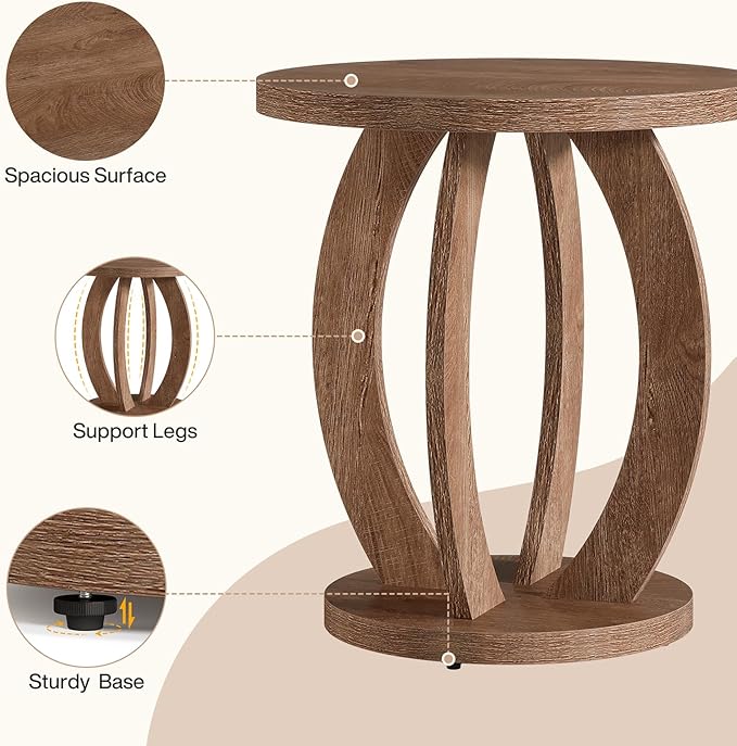 Tribesigns End Table, Round Side Table with Storage, Farmhouse Nightstand Bedside with Round Tabletop, Accent End Table for Living Room Bedroom Small Space, Wooden Accent Furniture (2, Brown)