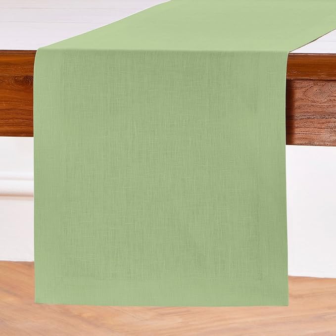 Solino Home Linen Laurel Green Table Runner 144 Inches Long - 100% Pure Linen Extra Long Table Runner 14 x 144 Inch for Fall, Autumn, Thanksgiving - Fete