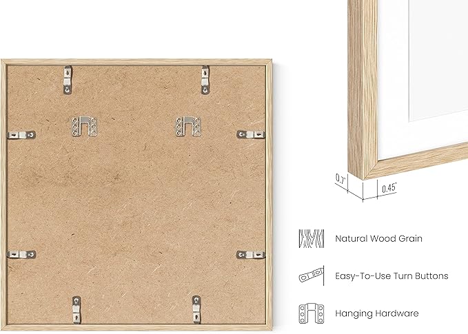 HAUS AND HUES Solid Oak Wood 16”x16” Picture Frames Matted to 12”x12” Set of 3 - Beige Square Frames 16x16, 16 x 16 Print Frames, Natural Wooden 16x16 Picture Frames Square (Beige Oak Frames)