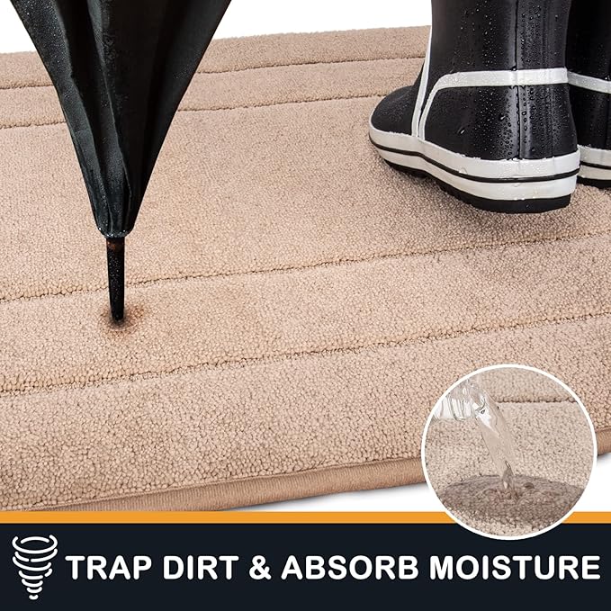 PURRUGS Dirt Trapping Door Mat 32" x 70", Non-Slip/Skid Machine Washable Entryway Rug, Dog Doormat, Super Absorbent Welcome Mat for Muddy Wet Shoes and Paws, Beige