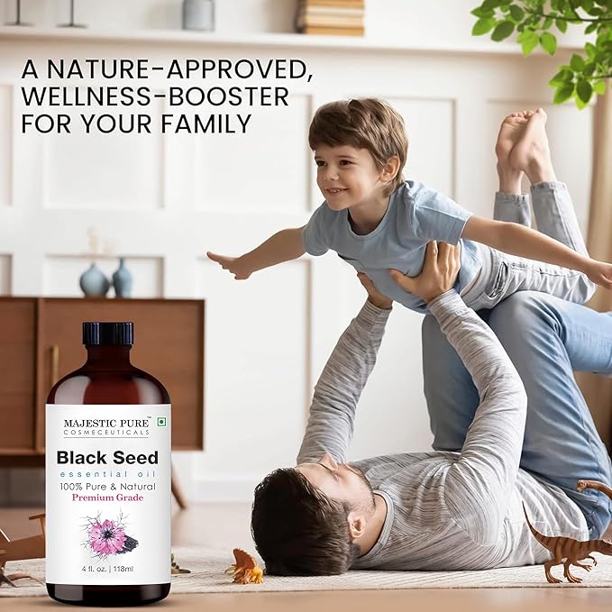 Majestic Pure Black Seed Essential Oil with Glass Dropper - Huge 4 Fl Oz - 100% Pure and Natural Black Pepper Oil - Premium Grade Essential Oils for Diffuser, Aromatherapy, Soap and Candle Making