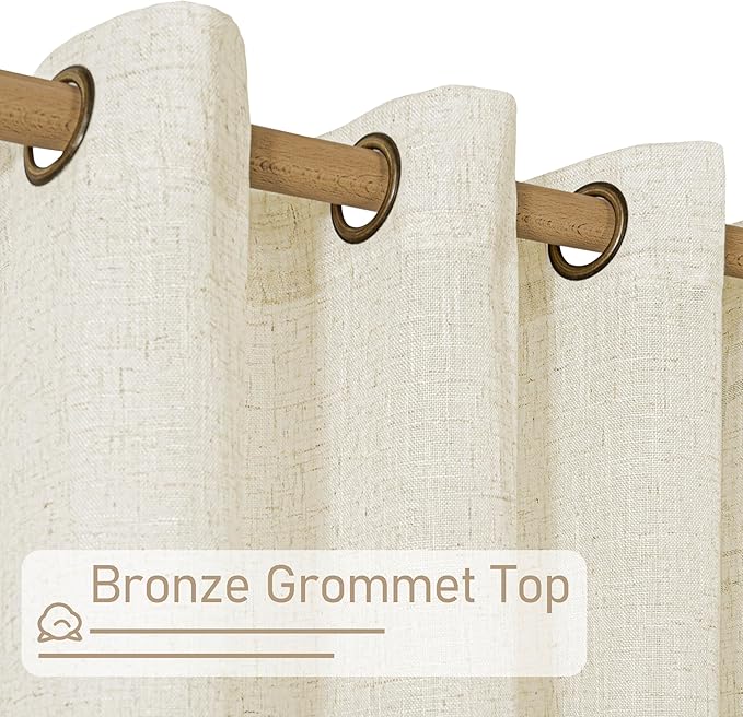 LAMIT Natural Linen Curtains 84 Inches Long for Living Room, Bronze Grommet Cream Ivory Light Filtering Window Treatments Semi Sheer Neutral Drapes for Bedroom, 60 x 84 Inch 2 Panels Set