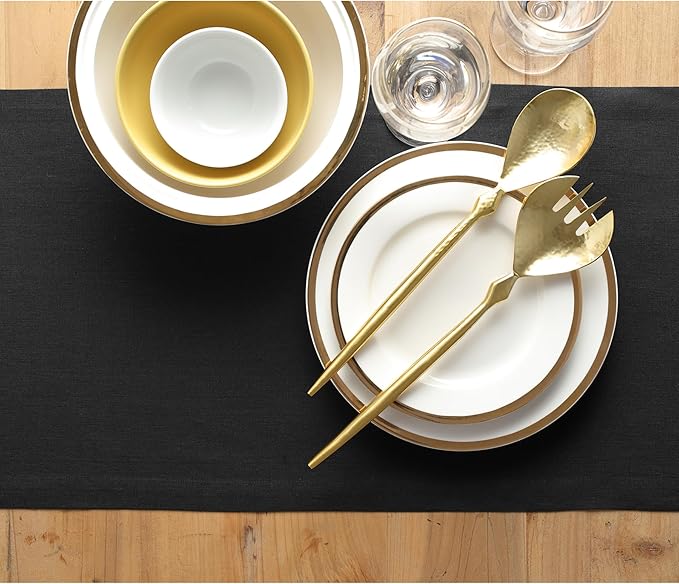 Solino Home Linen Black Table Runner 72 Inches Long - 100% Pure Linen Dining Table Runner 14 x 72 Inch for Fall, Autumn, Halloween, Thanksgiving - Fete