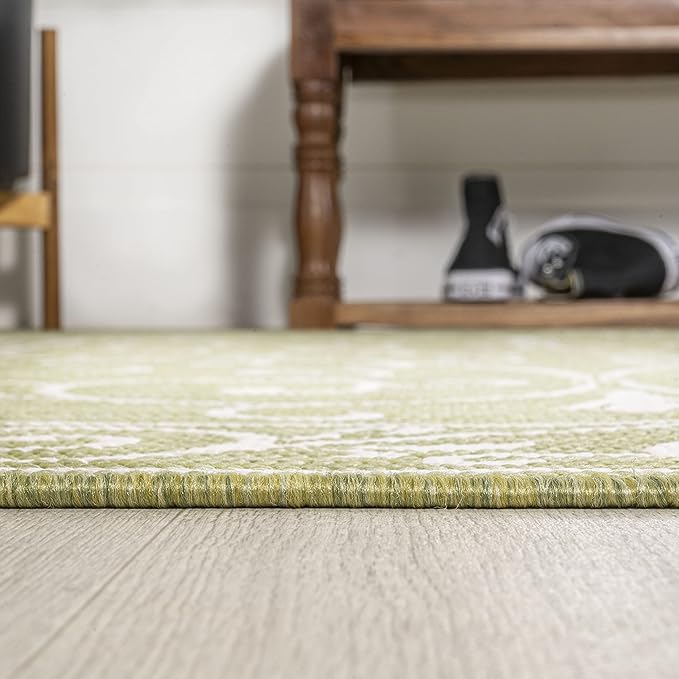 JONATHAN Y Vintage Filigree Indoor Outdoor Area Rug 8X10 Green/Cream, Charleston Textured Weave for Backyard, Patio, Porch, Easy-Cleaning, High Traffic, Pet-Friendly, Non-Shedding (SMB106H-8)