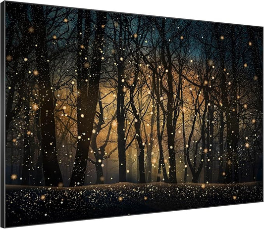 SIGNWIN 36"x46" Extra Large Framed Wall Art Magical Firefly Night Forest, Enchanted Woodland Scene for Home Living Room Bedroom Decor (Frame Assembly Required)