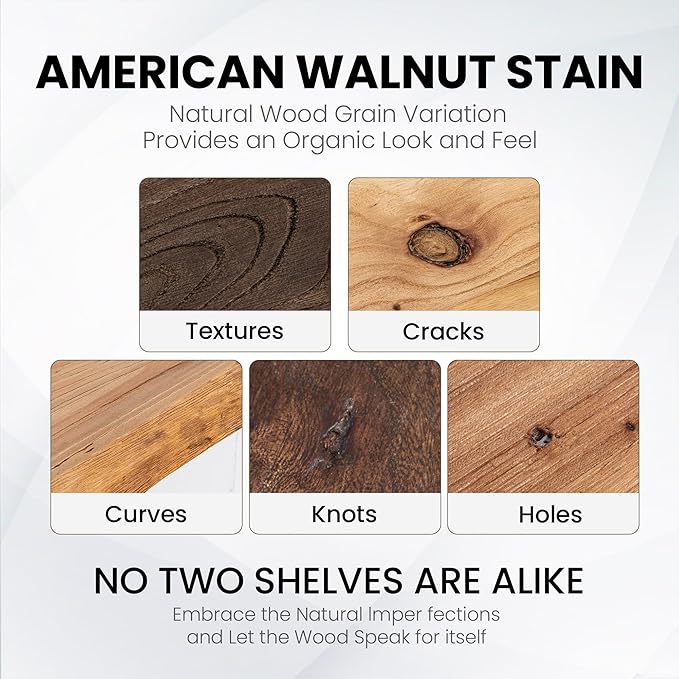 Fun Memories Floating Shelves for Wall, 24 Inhc Floating Shelves Wall Mounted, Rustic Live Edge Elm Wood Shelf, Heavy-Duty Storage Shelves for Books, Bathroom, Kitchen, Walnut Finish, Set of 2