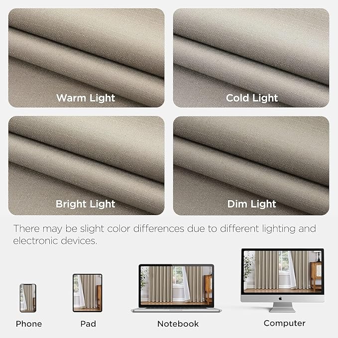 Joydeco Pleated Curtains for Living Room Bedroom, Linen Drapes 90 inch Length 2 Panels Set, Blackout Thermal Insulated Curtain(Cobblestone,40'' Wx90'' L)
