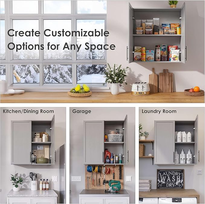 FIMELLO 59" Laundry Room Cabinets Wall Mounted, Kitchen Wall Cabinet with Adjustable Shelf, Wall Cabinets with Doors for Laundry Room, Upper Cabinets for Bathroom, Gray