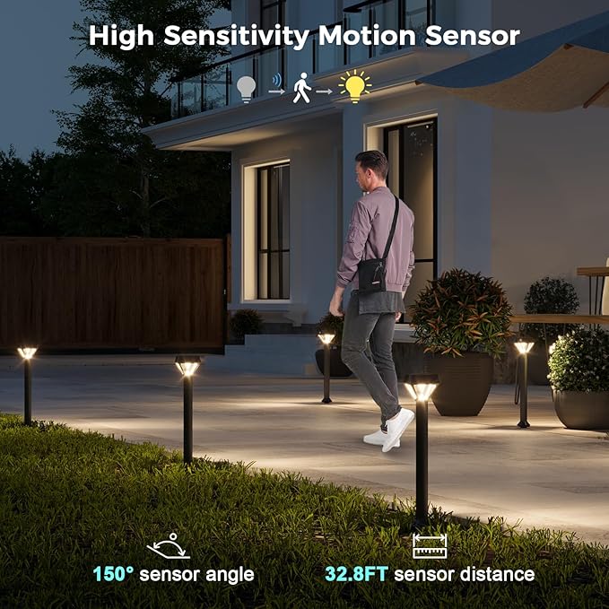 XMCOSY+ Smart Solar Lights Outdoor with Motion Sensor, 150LM APP Control RGBCW Color Changing Garden Lights Solar Powered for Yard Pathway Landscape, Waterproof, 2 Pack