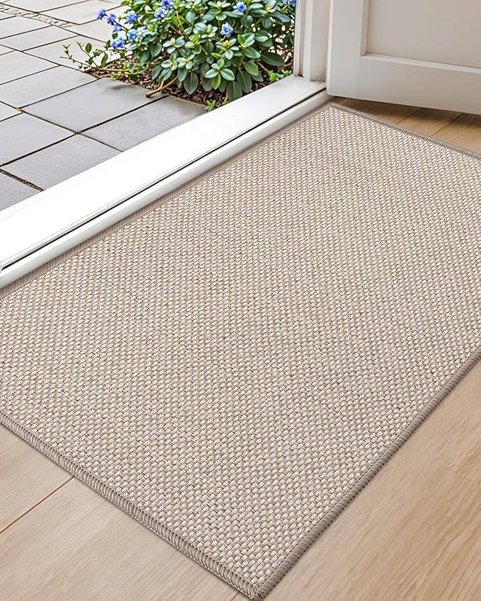 Color&Geometry Front Door Mat Indoor 17"x29", Ultra Non Slip Rubber Backed Dirt Trapper, Low Profile Thin washable, Easy Clean Entry Entryway Rug Door Mat Indoor Entrance, Khaki (Rolled-up NO Creases)