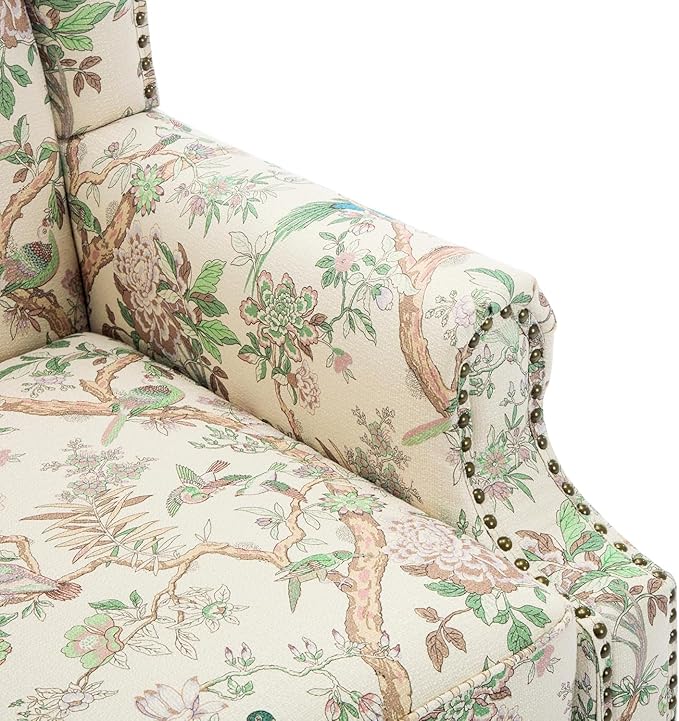 UIXE High Back Floral Accent Chairs Set of 2, Fabric Upholstered Armchair for Living Room, Retro Printed Wingback Arm Chair Rivet Trimed Single Sofa Bedroom Reading Seat - Bird