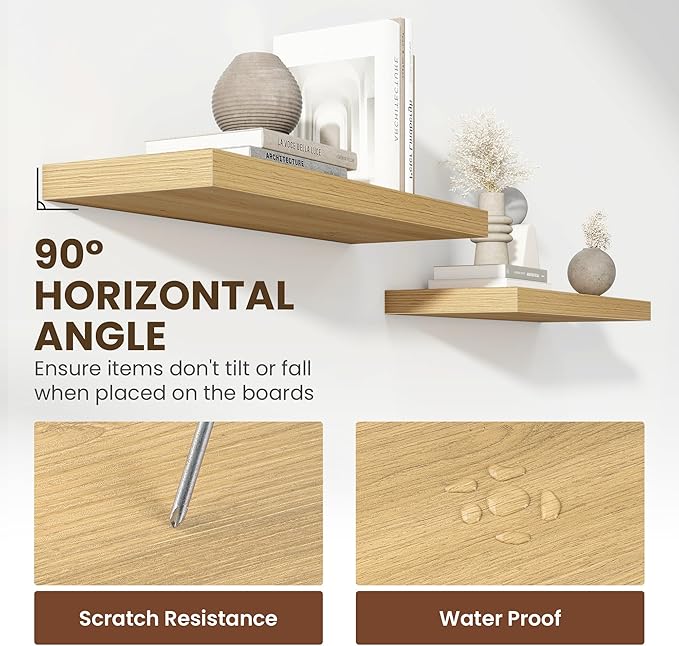 55 Inch Floating Shelves, 12 Inch Deep Floating Shelves for Wall, Floating Shelf with Invisible Brackets, Deep Shelves for Bathroom, Bedroom, Living Room, 1 Pack, Natural