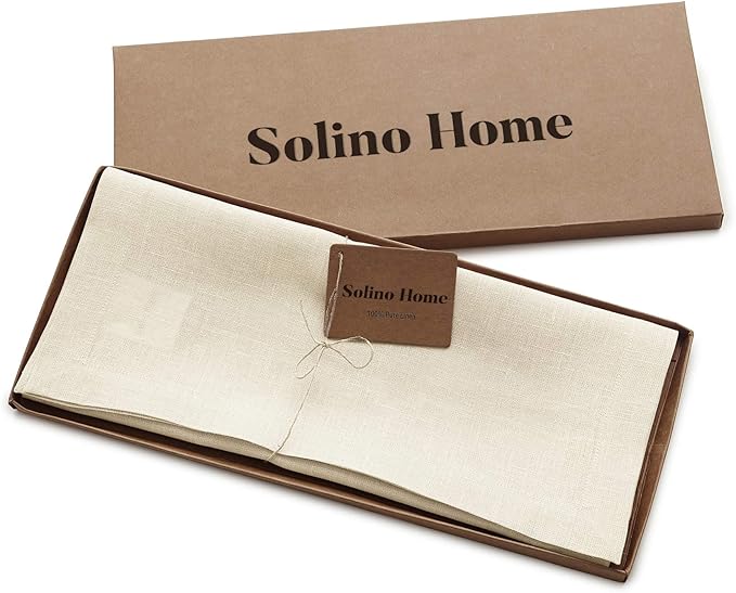 Solino Home Linen Ivory Table Runner 36 Inches - 100% Pure Linen Small Table Runner 14 x 36 Inch Ideal for Dresser and Coffee Tables - Fall, Autumn, Thanksgiving - Fete