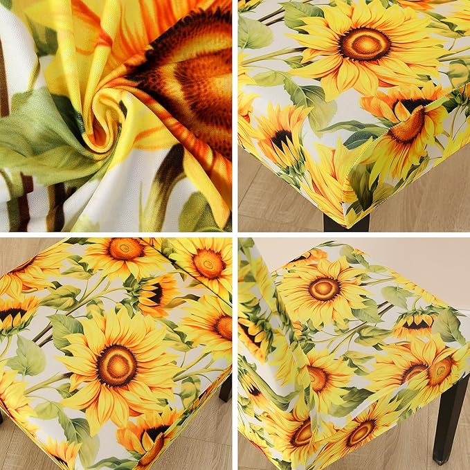 JQinHome Pattern Chair Covers for Dining Room Set of 2, High Stretch Removable Washable Parsons Chair Slipcover for Home Party Hotel Wedding Ceremony (Sunflower,2PCS)