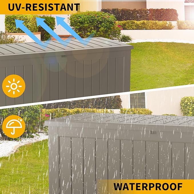 200 Gallon Outdoor Storage Box Waterproof Lockable Resin Deck Box Large, Patio Storage Bin for Pool Accessories Cushion Furniture, Garden Tools, UV-Resistant Outside Delivery Grey