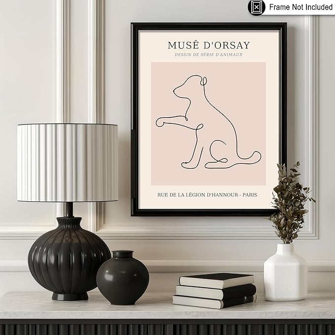 Poster Master Vintage Poster - Retro One Line Dog Drawing Print - Dog Art - Minimal Gift for Men, Women, Animal Lover - Abstract Wall Decor for Home, Office, Bedroom - 11x14 UNFRAMED Wall Art
