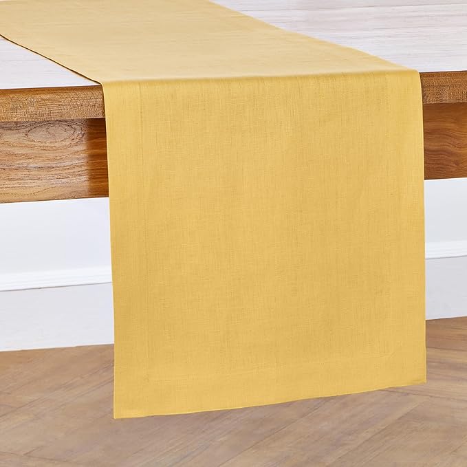 Solino Home Linen Mustard Yellow Table Runner 72 Inches Long - 100% Pure Linen 14 x 72 Inch Table Runner - Fete