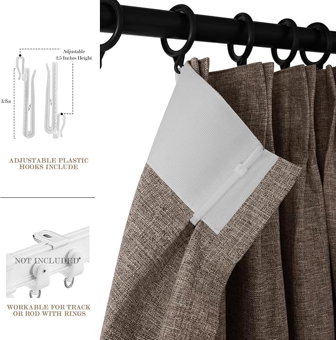 Light Brown Pinch Pleat 100% Blackout Drapes Linen Blend, Room Divider, Room Darkening, Energy Saving, Furniture Protecting, Light Blocking Extra Wide Privacy Curtains, 240Wx84L, 1 PC