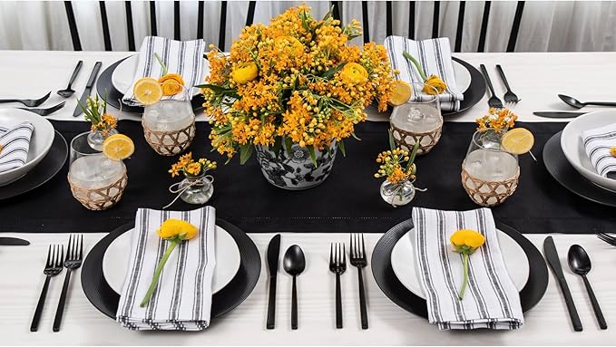 Solino Home Linen Black Table Runner 60 Inches - Classic Hemstitch, 100% Pure Linen Coffee Table Runner 14 x 60 Inch Ideal for Dresser Tables - Fall, Autumn, Halloween, Thanksgiving