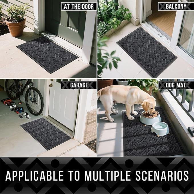 Yimobra Door Mat Outside Entrance, All-Season Front Outdoor Mats, All-Weather Welcome Doormat, Natural Rubber, Stain and Fade Resistant, Low Profile, Easy Clean Patio Porch Mat, 47x24, Black Gray