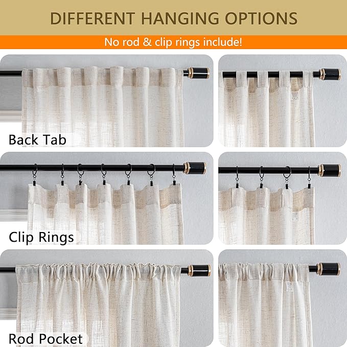 MYSKY HOME Living Room Curtains for Windows, Semi Sheer Linen Curtains Boho Room Decor Sliding Glass Patio Doorways Light Filtering Privacy Protect Soft Texture, 100" x 90", Linen, 1 Panel