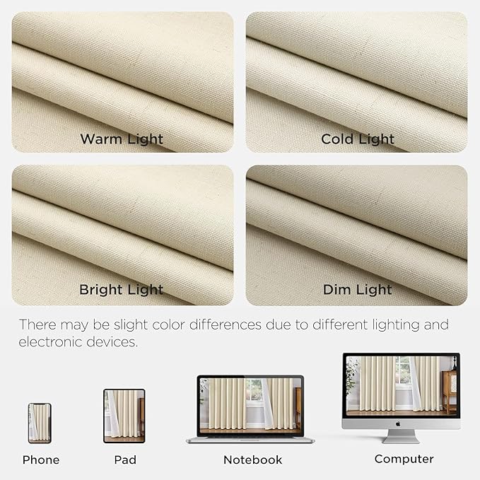Joydeco 100% Blackout Pleated Curtains, Linen Window Curtains 2 Panel Sets 108 inches Long, Thermal Insulated Darkening Drapes for Bedroom(Bleached Sand,40'' Wx108'' L)