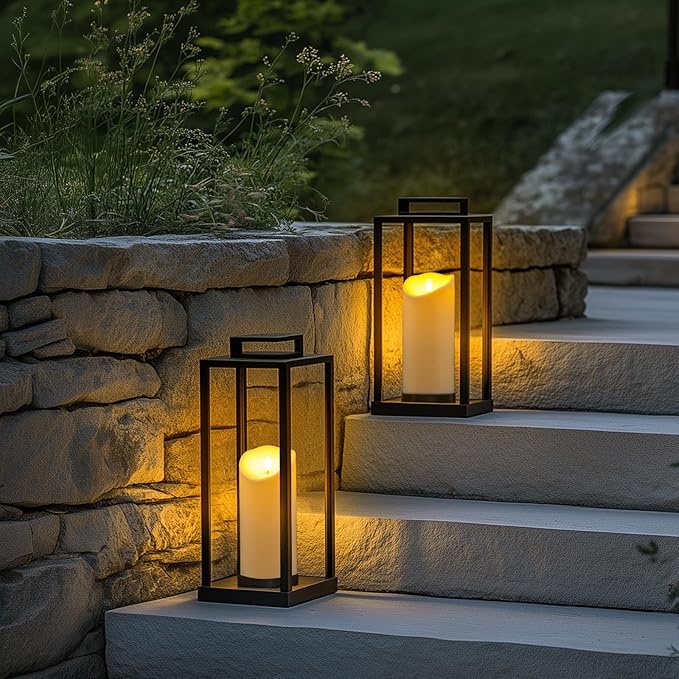 Homemory 4"x9" Outdoor Waterproof Flameless Candles with Timers and Remote Control, Battery Operated Candles, LED Plastic Candles, Ivory White, Set of 2