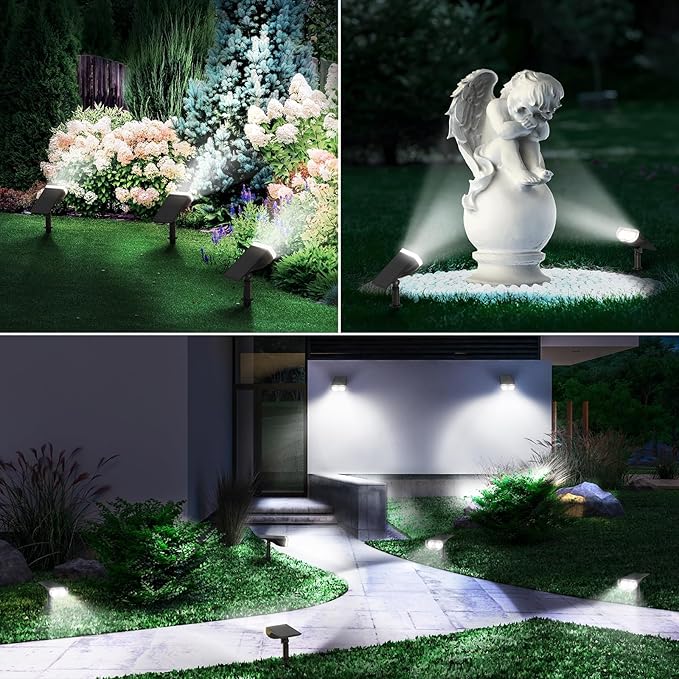 Linkind Solar Lights Outdoor Waterproof IP67, StarRay Dusk-to-Dawn Outdoor Solar Lights, 3 Lighting Modes Solar Spot Lights Outdoor for Garden, Yard, Landscape (Daylight, 2 Pack)
