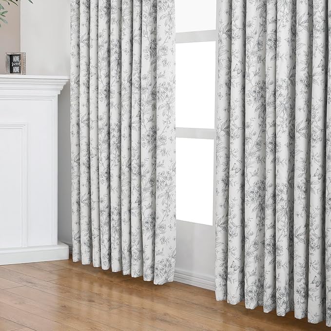 Pinch Pleated Vintage Floral Curtains - Room Darkening Drapes for Bedroom Living Room.2 Panels,84 Inches Wide 96 Inches Long