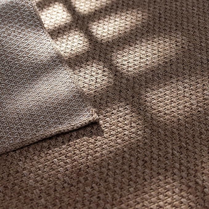 CAMILSON Easy Jute Rug 8x10, Indoor Outdoor Natural Color Farmhouse Area Rugs for Living Room Patio and Kitchen Rug, Solid Boho Woven Design, Easy-Cleaning, Washable Outside Carpet Alfombras (8 x 10)
