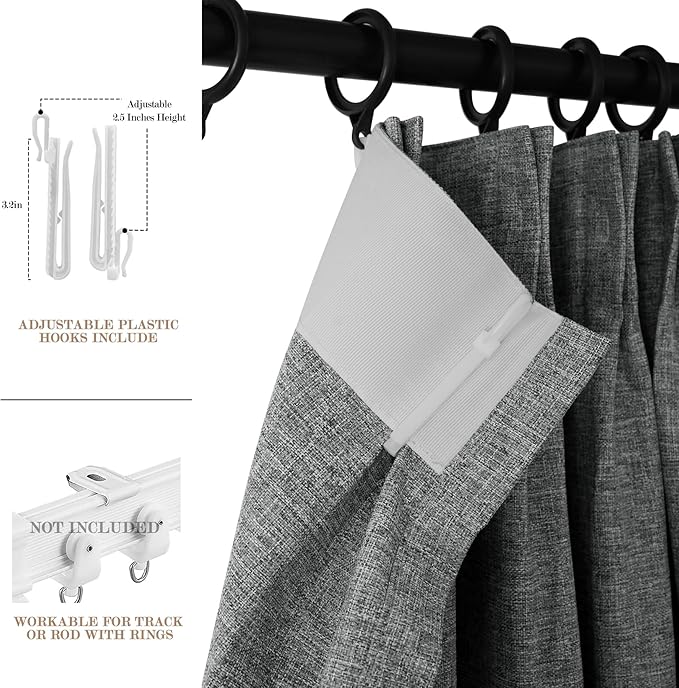 Room Divider Curtains Screen Partitions, Linen Look 100% Blackout Drapery 108 Inches Long, 100" Wide Pinch Pleated Window Drapes, Privacy Protecting, Light Blocking, (1 PC, Mid Grey)