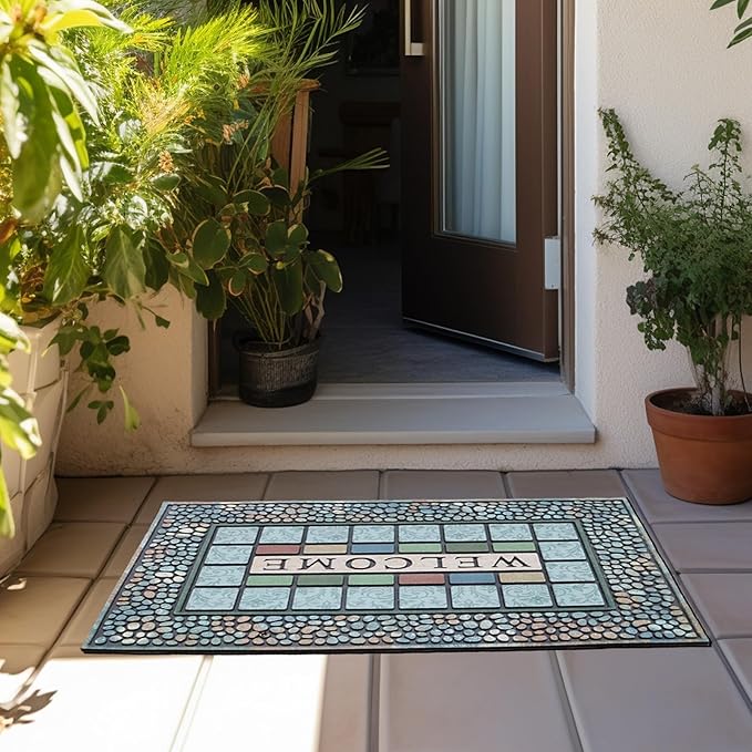 CHICHIC Rectangle Entrance Door Mat Large 18 x 30 Inch Entry Way High Traffic Area Doormat Front Door Rugs Outdoors Heavy Duty Welcome Mat, Non Slip Rubber Back Low Profile for Garage