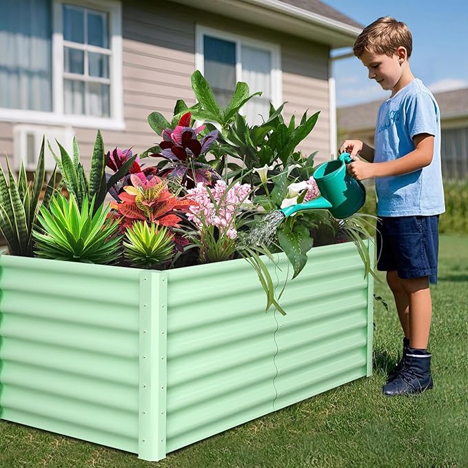 Galvanized Raised Garden Bed Outdoor, 2 Pcs 6x3x2FT Outdoor Large Planter Raised Beds Open Base with Safety Edge and Glove for Vegetables Flowers Ground Planter, Green