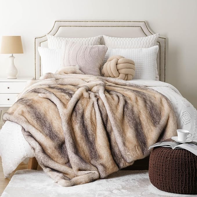BATTILO HOME Luxury Mink Faux Fur Throw Blanket, Large Soft Cozy Warm Fur Blanket for Bed, Sofa, Couch, Chair, Thick Fur Throw and Blankets for Home Decor, 60"x80"