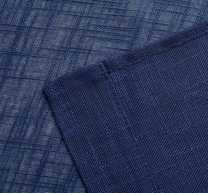 MIUCO Semi Sheer Curtains Poly Linen Textured Solid Grommet Curtains 95 Inches Long for Living Room 2 Panels (2 x 37 Wide x 95" Long) Navy Blue