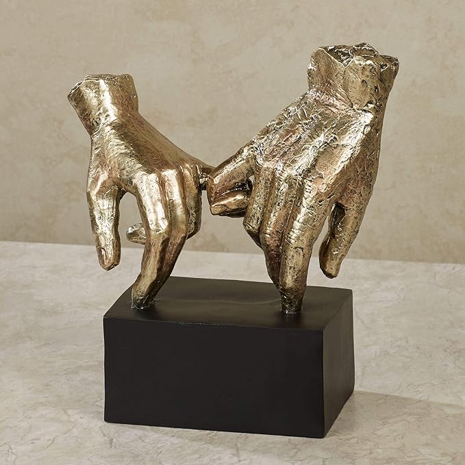 Touch of Class Lingering Hold Hands Table Sculpture Gold - Pinky Promise Statues - Desk Statue for Bedroom, Living Room, Office - Loving Touch