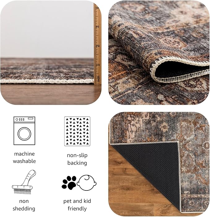 Keen Home Design 8x10 Rug - Machine Washable Area Rug with Non-Slip Backing, Ideal for Living Room, Dining Room, Bedroom - Vintage, Easy Clean, Durable, Low Pile Rug - (8' x 10')
