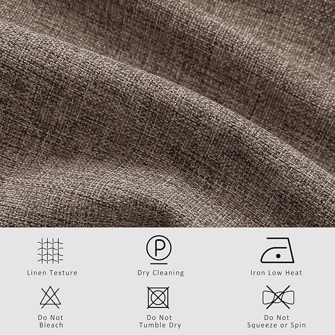 Macochico 100”Wx102”L 100% Blackout Pinch Pleated Linen Curtains for Sliding Door Bedroom Living Room Farmhouse Thermal Insulated Light Brown Burlap Drapes with Tieback 1 Panel Shabby Chic Style