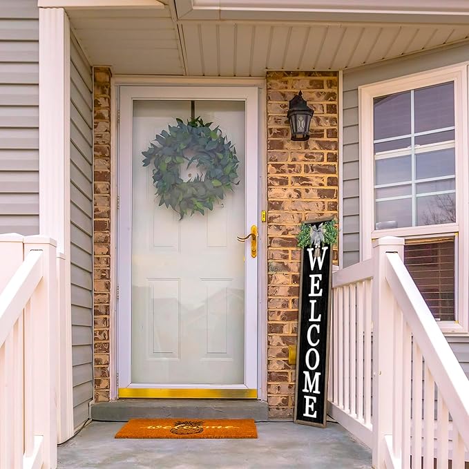 Surfapans Welcome Sign for Front porch Standing 45"X9"Large Wood Frame Outdoor Tall Welcome Signs Vertical Decor for Farmhouse Rustic Home Modern Outside Front Door Wall Decorations (Wood Black)