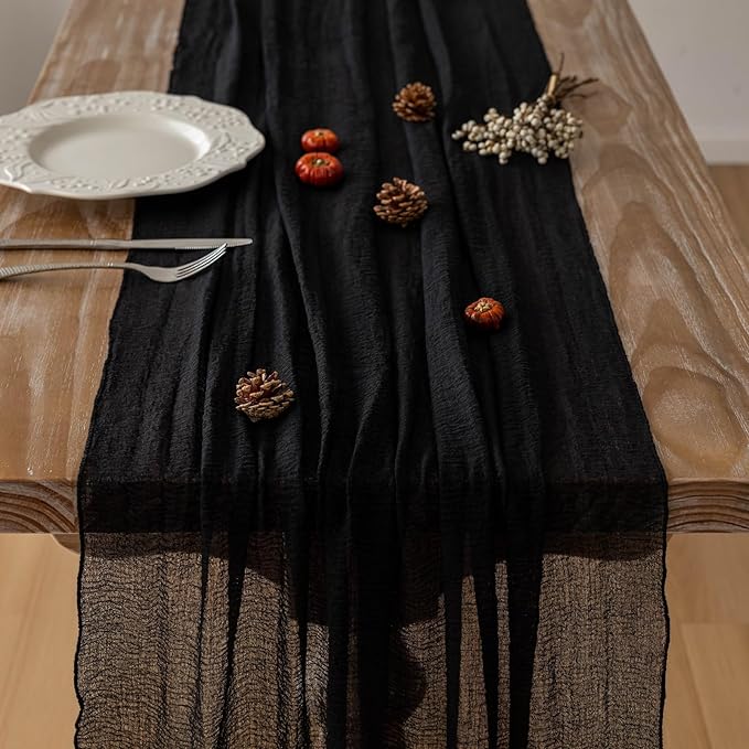 Black Table Runner Cheesecloth Gauze Rustic Premium Cotton Cheese Cloth Table Runner 120 Inch 10 FT for Wedding Bridal Baby Shower Long Sheer Boho Home Decorations